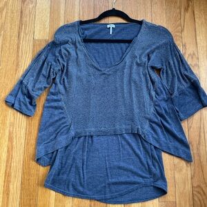 Splendid Draped Long Sleeve Top Dark Blue Gray Metallic Shimmer Size Small